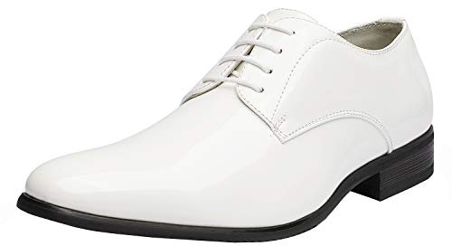 Bruno Marc Men's Faux Patent Leather Tuxedo Dress Shoes Classic Lace-up Formal Oxford,Size 13,White,CEREMONY-06
