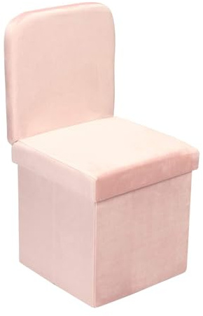 B FSOBEIIALEO Velvet Storage Ottoman with Seat Back, Folding Storage Chair for Living Room, Space-Saving Room Organizer Cubes, Toy Chest Storage Cubes Box (Pink, Medium)