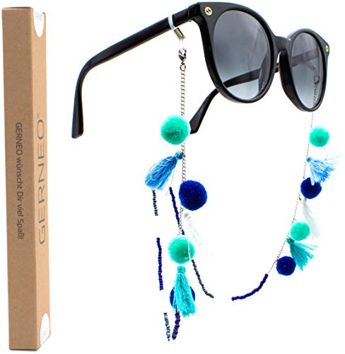 GERNEO® - Korfu – premium glasögonband & glasögonsladd unisex för läsglasögon och solglasögon – 18 karats guld eller 925 silver – Bommlar och flaggor i blått och vitt – extra långa