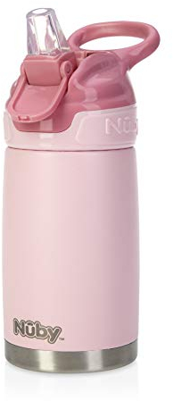 Nuby Gourde Reflex Flip-it | Isotherme en Acier Inoxydable | Anti-fuites | Voyage et Sorties | 300ml | Rose | +18 Mois
