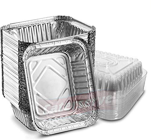 Caterserve Small Aluminum Foil Trays Containers with Plastic Dome Lids 500ml. Great for Meal Prep Baking Food Storage Takeaway Tin (30 Pack)