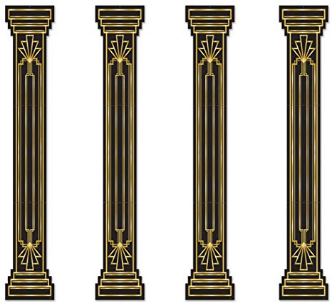 Beistle 4 Piece Roaring 20's Column Pull Down Cut Outs 1920's Theme Awards Night Party Decorations, Black/Gold