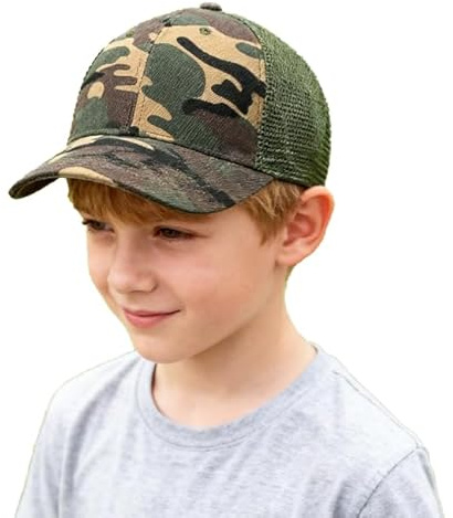 LONTG Casquette de Camouflage Enfant Casquette de Baseball Garçon Fille Casquette Visières en Maille Respirant Frais Chapeau de Soleil Anti-UV Protection Solaire Chapeau de Sport Extérieur 3 à 8 Ans