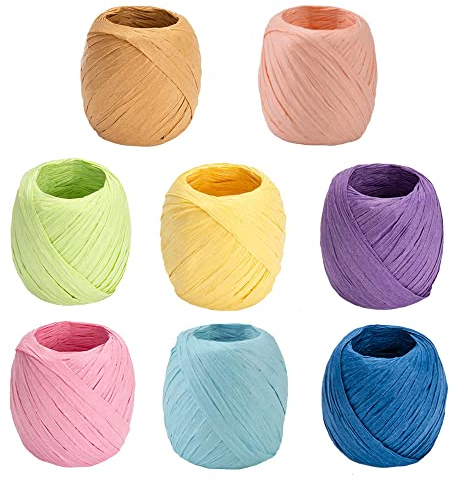 Niaciswe Farbe Raffia Bast 8 Rolle Raffia Papier Geschenkband Geschenkband Bast Raffia Bast Band Papierband Natur Raffia Papierkordel Raffia Paper Ribbon Geschenkbänder Set 8 Farben