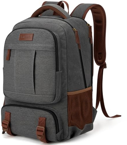 Tzowla Canvas Laptop Backpack Mens Womens,Vintage Travel Work Hiking Backpacks,School College Rucksack Fits 15.6 Inch Computer,Bookbag with USB Charging Port-Dark Grey