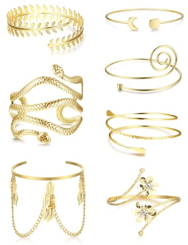 Diamday 7-8 STK Oberarmreif Gold Manschette Armband für Frauen Arm Armband Oberarm Band Armreif Minimalistisch Schlicht Verstellbar Griechische Armbinde Hochzeit Schmuck