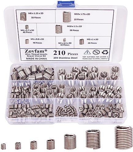 Wire Screw Sleeve Thread Repair Inserts Assortment Kit 304 Stainless Steel Metric M3 M4 M5 M6 M8 M10 M12 Wire Thread Inserts Helical Thread Repair Kit 210Pcs