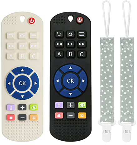 Badespielzeug für ab 3 Monate Baby Silikon Ferngesteuertes Beißspielzeug Zahnungshilfe Spielzeug für Babys Fernbedienung Beißringe aus Silikon mit Beruhigt Babys Wundes Zahnfleisch New Black & White