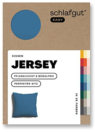 Schlafgut Easy Jersey Kissenbezug 80x80 cm Blue Mid mit 100% Baumwolle, superweicher & atmungsaktiver Kopfkissenbezug