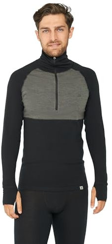 DANISH ENDURANCE Merino Shirt Herren, Reißverschluss & Rollkragen, Half Zip Pullover Herren, Schwarz/Dunkelgrau Half Zip, L
