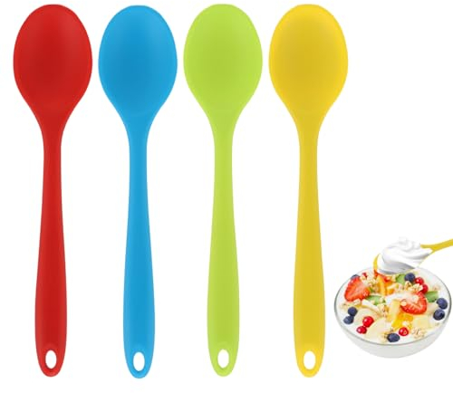 4 Pezzi Cucchiaio Silicone Cucina Colorato, Cucchiaio in Silicone da Cucina, Antiaderente Mestoli Cucina Silicone, Mestoli in Silicone da Cucina per la Cottura, il Mescolamento, la Miscelazione