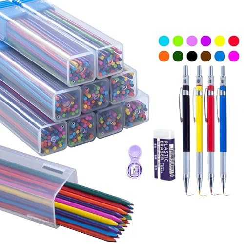 MROOFUL Druckbleistift aus Metall, 2,0 mm, Farbmine, Kunst, Zeichnen, Design, HB, niedriger Schwerpunkt, Schreiben, Büro, Schulbedarf.