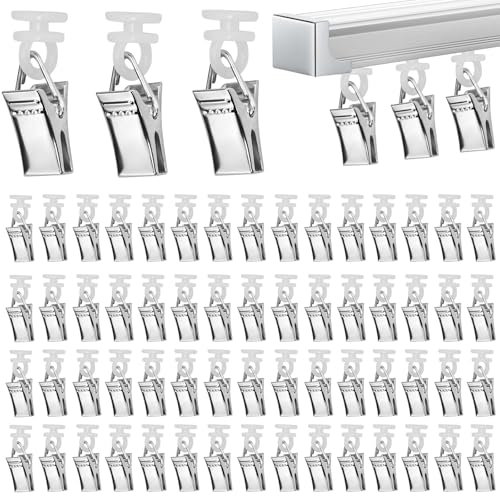 Gardinenröllchen mit Klammer, STCRERAG 60 Stück Vorhangclips Metall Curtain Clips Dauerhaft Gardinenhaken Silber Gardinen Klammern Praktisch Vorhangklammer für Verschiedene Vorhänge