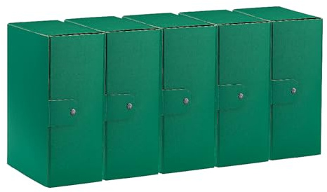 Esselte C35 Eurobox 390335180 - Carpeta proyectos para archivar, cierre con botón, 25 x 35 cm, lomo 15 cm, verde, paquete de 5 unidades