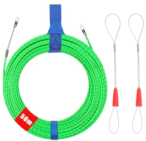Aiguille Electricien 50 m, 4 mm Diamètre Tire Cable Électrique, Tire Fils Electrique avec 2 Ressorts de Guidage, Tire Fils Electricien Aiguille, Enfile-câble pour la Pose de Câbles Tubes Vides (vert)