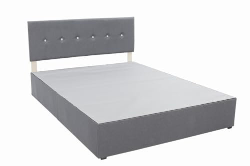 Panana 3ft 4ft 4ft6 5ft 6ft Size Grey Linen Divan Bed Base with Diamonds Headboard, Optional Drawers for Bedroom (5FT King, No Drawer)