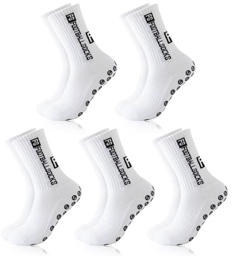 Wydexint Chaussette Antidérapante Sport, Chaussettes De Football Respirant,Grip Socks, Chaussettes Unisexes De Football (FR/ES, Alpha/lettres, M, Taille normale, Taille normale, 5, Blanc)