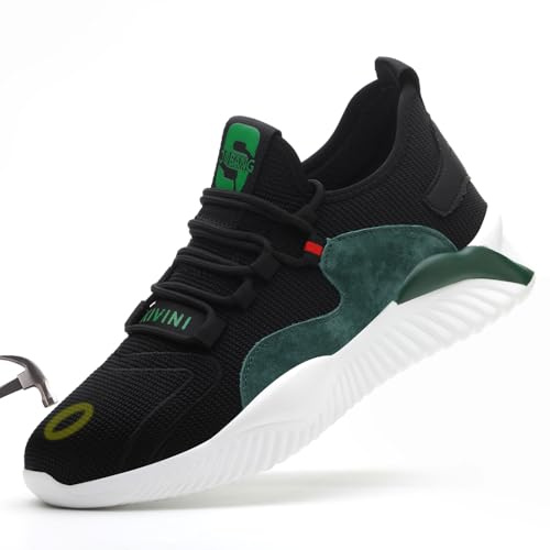 Scarpe Antinfortunistiche Donna S1 Uomo Scarpe da Lavoro Scarpe da Cantiere Antiscivolo Traspiranti Scarpe Sicurezza Nero Verde 38EU