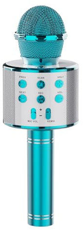 voijump Micrófono de Karaoke Inalámbrico,Micrófono Bluetooth Profesional,Altavoz de Karaoke,Cantar Música de Fiesta en Casa KTV,Compatible con Android/iPhone/iPad/PC-Azul