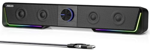 Jeecoo A40 Bluetooth Computer Speakers with Clear Sound, USB Plug & Play PC Speakers with LED Light, Computer Sound Bar with Switch Button for Desktop Laptop Monitor (USB-C Adapter Included)