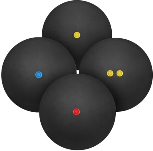 POPETPOP Squash Balls 4 Pack Double Yellow Dot Rubber Balls for Indoor Outdoor Training Improve Reaction Speed and Hand-Eye Coordination