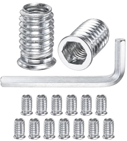 M METERXITY 15-Pack Threaded Inserts for Wood 3/8-16x25mm Silver Tone