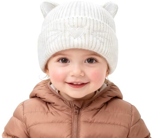 AYPOW Bebé Niños Beanie Invierno Sombreros con Lindas Orejas de Gato, Suave Cálido A Prueba de Viento Gorros de Punto para 0-36 Meses Niños y Niñas, Invierno Gorros para Actividades al Aire Libre