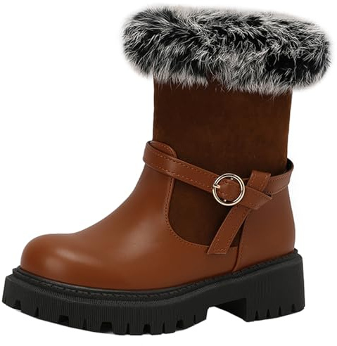 CHICMARK Stivaletti da donna con fodera in pelliccia e suola antiscivolo, gambo reversibile per il tempo libero, albicocca, 35 EU
