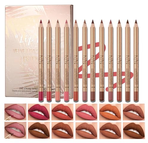 12 Colors Lip Liner & Gloss Set, High Pigmented Creamy Lip Liner | Natural Nude Shade for Precise Makeup