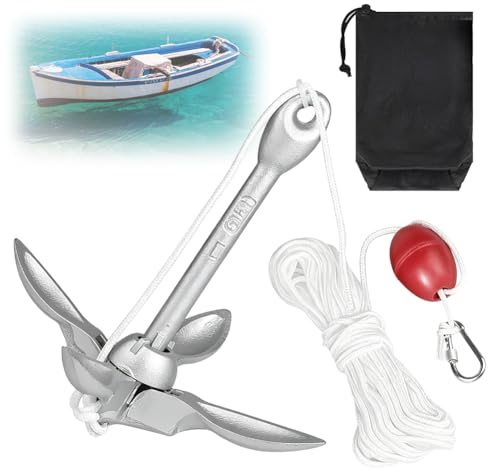 Fouvin Bateau d'ancrage, accessoires de bateau 2 kg, ancre pliante avec corde d'ancrage Ø 6 mm 20 m, boule de bouée et sac de rangement pour kayaks, canoës et jetskis