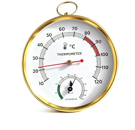 VELAJA, Termómetro Higrómetro para Sauna 2 en 1, Precisión Óptima, Medición de Temperatura 10-120°C y Humedad 0-100%, Instrumento de Medición Mural, Accesorios para Saunas de Calidad