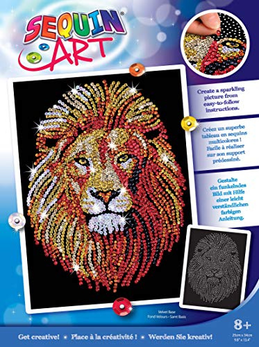 Mammut Spiel & Geschenk 8041207 Sequin Art Paillettenbild Löwe, Steckbild, Bastelset mit Styropor-Rahmen, samtige Bildvorlage, Pailletten, Steckstiften, Anleitung, für Kinder ab 8 Jahre