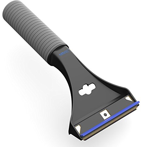 AUPROTEC Eiskratzer Messing/Eiskratzer Auto Messingklinge konvex & Rutschfester Softgriff/Eiskratzer mit Gummilippe/Schneekratzer Auto/Scheibenkratzer Winter/Eisschaber Auto – schwarz-blau