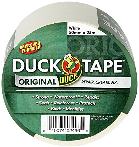 Duck Tape Original White, Improved Formula High Strength Waterproof Gaffer and Duct Adhesive Cloth Repair Tape 50mm X 25m
