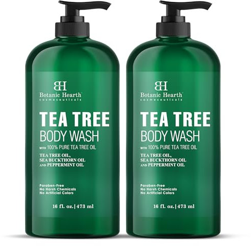 Botanic Hearth Teebaum Körperpflege-Set (Tea Tree Body Wash) | Gegen Juckreiz, Akne, Fußpilz, Ringwurm, Körpergeruch | Natürlich duftend | 2-teiliges Set für Haut & Füße