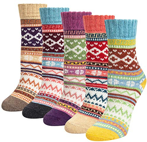 Justay 5 Paar Winter Merino Socken Damen Dicke Wollsocken, Wandersocken Warme Kuschelsocken Thermosocken, atmungsaktive Funktionssocken für alle Aktivitäten Damen 36-42