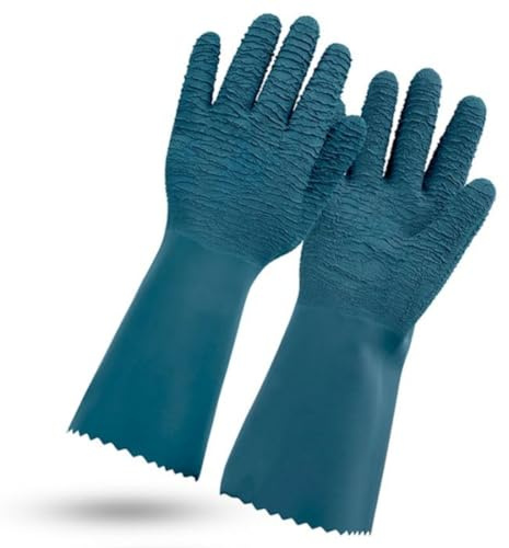 ROSTAING PROTECTMAX - Paire de Gants de protection de jardinage - Longs en latex pour Rosiers et les petites épines - Protection Imperméable - Idéal pour tailler les plantes épineuses - Vert Bleu
