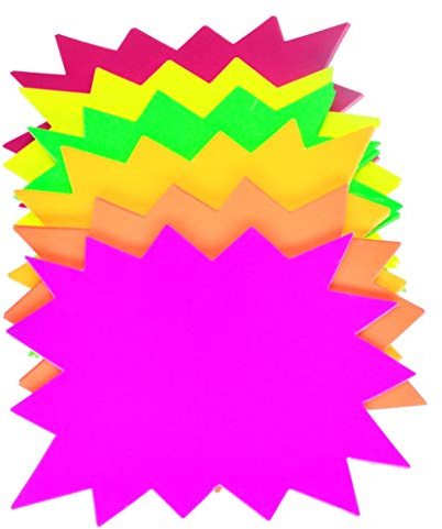 5x6.6 Inch 60Pieces Fluorescent Neon Signs,Burst Star Cutouts Signs for Retail,Garage Sale Sign,Yard Sale Supplies Price Tags Signs,Poster Board Decorations(6 Colors 60pcs)