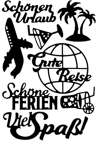 Ideen mit Herz Stanz-Schablonen | Schriften | Stanzformen Urlaub & Ferien | Karten-Design | Präge-Schablone für Stanzmaschine | 8 Stück