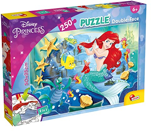Lisciani - DISNEY Puzzle Ariel - Rekreieren und Kolorieren Sie die Szenen Ihrer Lieblingsboxen - Ab 7 Jahren - GROSSFORMAT-PUZZLE mit 250 Teilen - fördert die Geschicklichkeit