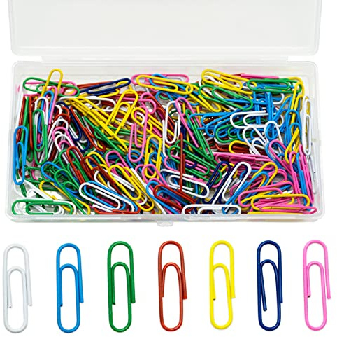200 Pcs Paper Clips, 28 MM/1.1 Coloured Paperclips Metal Paper Clips Clamps with Box for Office School Stationery Document, Small Paper Clips