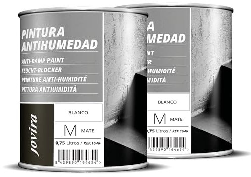 JOVIRA PINTURAS Pintura Antihumedad Blanco Mate. Impermeabiliza, protege y aísla fachadas, muros, paredes. (2x750 Mililitros, Antihumedad) K-35-2