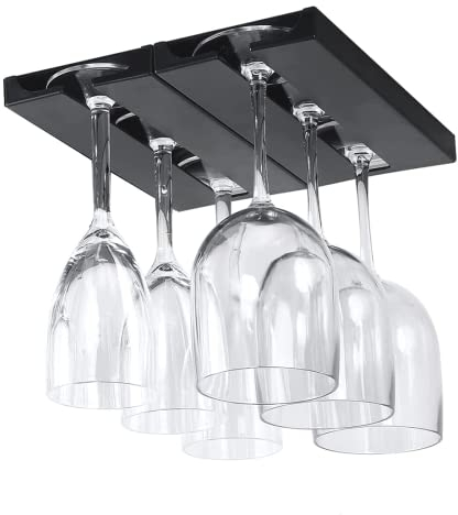 Amindz 2 Stücke Stielglas Aufhänger, Hängender Weinglashalter, Schrank Weinglashalter, Weinglashalter Plastik, Kein Stanzen Weinglashalter, für Familie Restaurant Hotel Bar (Schwarz)