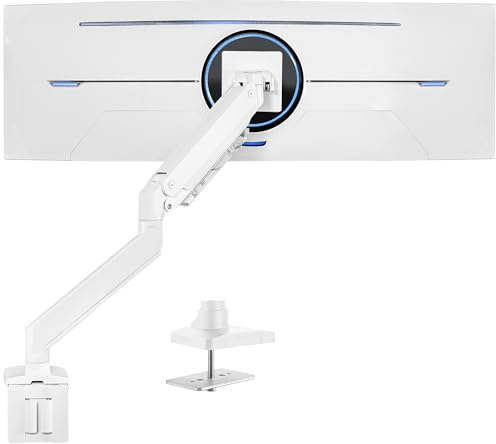 Vivo Premium Aluminum Heavy Duty Monitor Arm for Ultrawide Monitors up to 49 inches and 33 lbs, Single Desk Mount Stand, Pneumatic Height, Max VESA 100x100, White, STAND-V101G1W