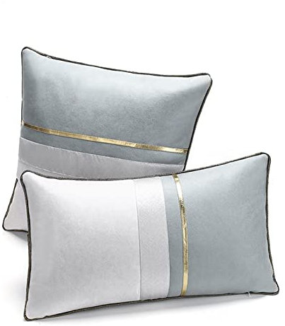 Hoisy 2Pcs Sitzkissenbezug, Graues Kissenbezug Zweifarbig mit Goldenen Linien Polyester 30X50CM für Wohnzimmer Schlafzimmer