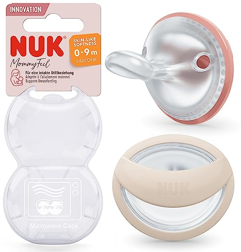 NUK MommyFeel Babyschnuller | 0−9 Monate | stillfreundliche Sauger | BPA-freies Silikon | Blush & Sandstone | 2 Stück