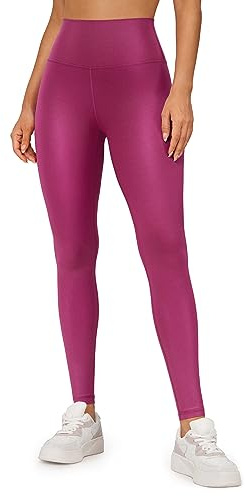 CRZ YOGA Butterlux Matt Faux Leather Leggings för kvinnor 28 - hög midja Stretch Ankel Läder Byxor Pliather Tights Magenta lila klassiskt mönster L