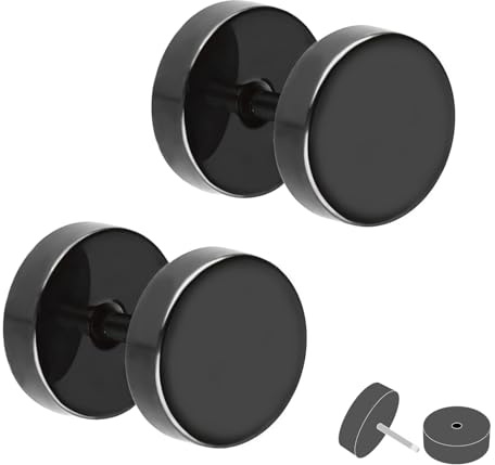 Treuheld® Fake Plug Set (2 Stück) | Große Ohrstecker zum Schrauben | Titan - 6 Größen - Schwarz | Platten Ohrstecker Paar | Damen & Herren [3.] - 8 mm