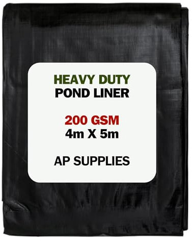 AP Supplies Black Pond Liner 200g/sqm - Heavy Duty HDPE Material - UV & Tear Resistant, Flexible for Koi & Fish Pools, Water Garden - Ideal for Small to Large Ponds, Wildlife, Underlay (4m x 5m)