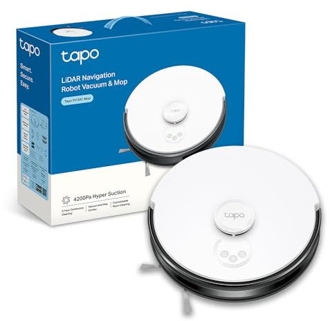 Tapo RV30C Mop - Aspiradora Robot 4200Pa, navegación LiDAR, 3200mAh y Carga automática, Control por Voz y aplicación, Limpieza Personalizable, fregado, Limpieza automática de alfombras